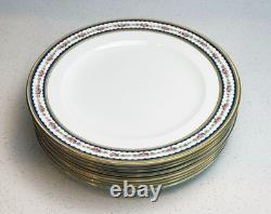 Crescent China England Dinner Plates Set of 8 Floral Navy Gold Rim 10.75