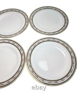 Crescent China England Dinner Plates Set of 8 Floral Navy Gold Rim 10.75