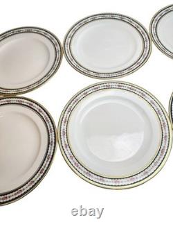 Crescent China England Dinner Plates Set of 8 Floral Navy Gold Rim 10.75