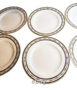 Crescent China England Dinner Plates Set of 8 Floral Navy Gold Rim 10.75