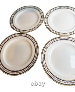 Crescent China England Dinner Plates Set of 8 Floral Navy Gold Rim 10.75