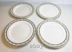 Crescent China England Dinner Plates Set of 8 Floral Navy Gold Rim 10.75