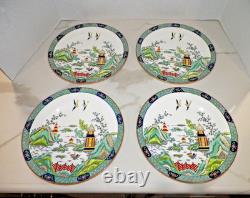 Crown Staffordshire Bone China Chinese Willow Dinner Plates Set Of Four 10 1/2