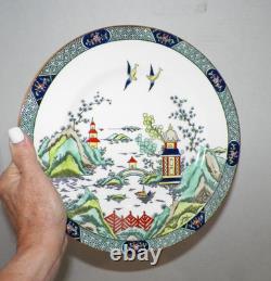 Crown Staffordshire Bone China Chinese Willow Dinner Plates Set Of Four 10 1/2