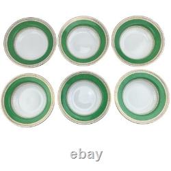 Crown Staffordshire Bowls Set 6 Green Gold A13646 Fine Bone China England 8.5