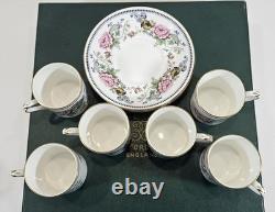 Crown Staffordshire Chelsea Manor Coffee Tea Party Set 6 Cups and 5 Saucers NOB