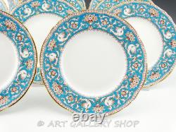 Crown Staffordshire ELLESMERE TURQUOISE 7-1/4 SALAD /DESSERT PLATES Set of 11