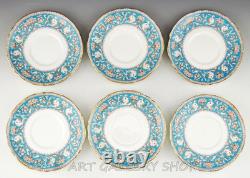 Crown Staffordshire ELLESMERE TURQUOISE CREAM SOUP BOWLS CUPS AND SAUCERS Set 6