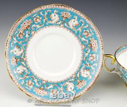 Crown Staffordshire ELLESMERE TURQUOISE CREAM SOUP BOWLS CUPS AND SAUCERS Set 6
