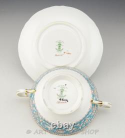 Crown Staffordshire ELLESMERE TURQUOISE CREAM SOUP BOWLS CUPS AND SAUCERS Set 6