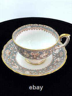 Crown Staffordshire England Fine Bone China Ellesmere Grey Teal Tea Set A15862
