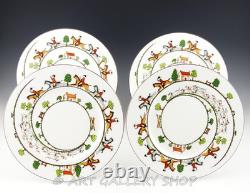 Crown Staffordshire England HUNTING SCENE FOX HORSES 10-3/4 DINNER PLATES Set 4