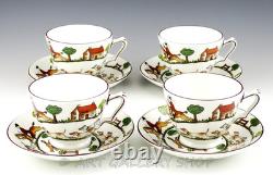 Crown Staffordshire England HUNTING SCENE FOX HORSES CUPS AND SAUCERS Set of 4
