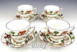 Crown Staffordshire England HUNTING SCENE FOX HORSES CUPS AND SAUCERS Set of 4