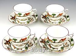 Crown Staffordshire England HUNTING SCENE FOX HORSES CUPS AND SAUCERS Set of 4