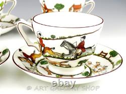 Crown Staffordshire England HUNTING SCENE FOX HORSES CUPS AND SAUCERS Set of 4