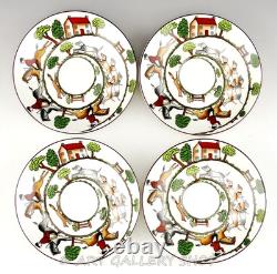 Crown Staffordshire England HUNTING SCENE FOX HORSES CUPS AND SAUCERS Set of 4