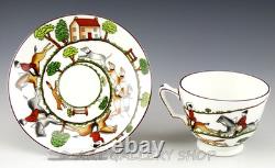 Crown Staffordshire England HUNTING SCENE FOX HORSES CUPS AND SAUCERS Set of 4