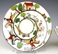 Crown Staffordshire England HUNTING SCENE FOX HORSES CUPS AND SAUCERS Set of 4