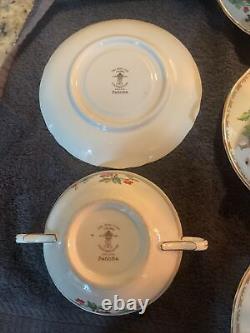 Crown Staffordshire England Pagoda Set 7 Double Handled Soup Bowls And Saucers