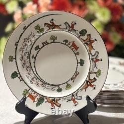 Crown Staffordshire Hunting Scene Dinner Plates 10.5 Set of 8 England