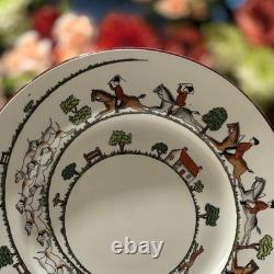 Crown Staffordshire Hunting Scene Dinner Plates 10.5 Set of 8 England