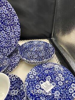 Crownford China Co Staffordshire England Calico Blue Dinnerware 19pc