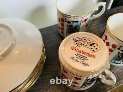 Deck Of Cards Elizabethan Stratfordshire Bone China England Coffee Cups 12 Pc