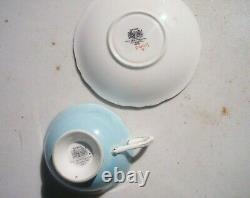 Double Warrant PARAGON Bone China Daisy Tea Cup and Saucer Set Blue & Black