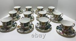 Duchess duc97 Bone China England, Set of 12 Footed Cups and Saucers Gilded