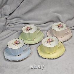 EB Foley Bone China England Floral Pastel Service For 4 Teacup & Saucers