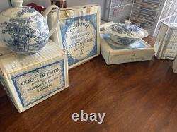 ENOCH WEDGWOOD COUNTRYSIDE BLUE BONE CHINA DINNER SET MADE IN ENGLAND 76Pc