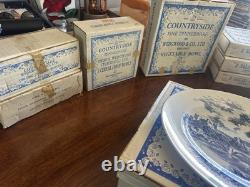 ENOCH WEDGWOOD COUNTRYSIDE BLUE BONE CHINA DINNER SET MADE IN ENGLAND 76Pc