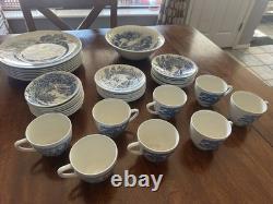 ENOCH WEDGWOOD COUNTRYSIDE BLUE BONE CHINA DINNER SET MADE IN ENGLAND 76Pc