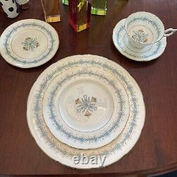 EUC Coalport Geneva Bone China England Aqua White Floral Laurel 4 Place Setting