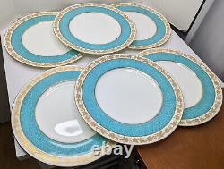 EUC Set of 6 Vtg 1950s Wedgwood Whitehall Powder Turquoise Dinner Plates 10 3/4