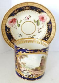 Early Bloor Derby England Tea Cup & Saucer Hand Painted View of Derbyshire