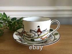England Wedgwood Hunting Scene Tea Coffee Cup & Saucer Set Bone China Mint