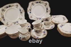 English Tuscan China Tea Cup Set Cake Plates Hand Painted Raised Enamel Florals
