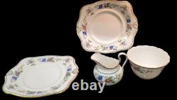 English Tuscan China Tea Cup Set Cake Plates Hand Painted Raised Enamel Florals