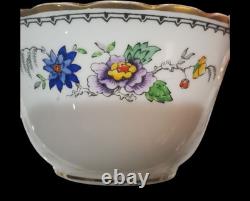 English Tuscan China Tea Cup Set Cake Plates Hand Painted Raised Enamel Florals