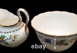 English Tuscan China Tea Cup Set Cake Plates Hand Painted Raised Enamel Florals