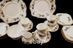 English Tuscan China Tea Cup Set Cake Plates Hand Painted Raised Enamel Florals