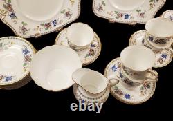 English Tuscan China Tea Cup Set Cake Plates Hand Painted Raised Enamel Florals
