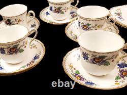 English Tuscan China Tea Cup Set Cake Plates Hand Painted Raised Enamel Florals