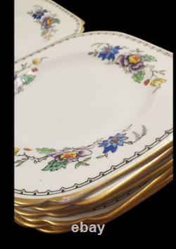 English Tuscan China Tea Cup Set Cake Plates Hand Painted Raised Enamel Florals
