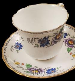 English Tuscan China Tea Cup Set Cake Plates Hand Painted Raised Enamel Florals