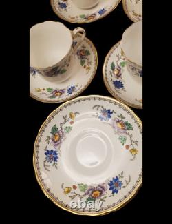 English Tuscan China Tea Cup Set Cake Plates Hand Painted Raised Enamel Florals