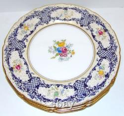 Exquisite Vintage Royal Doulton Cobalt & Gold Bone China Dinner Platesset Of 5