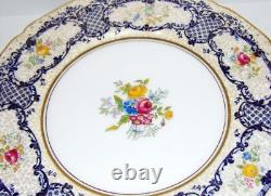 Exquisite Vintage Royal Doulton Cobalt & Gold Bone China Dinner Platesset Of 5